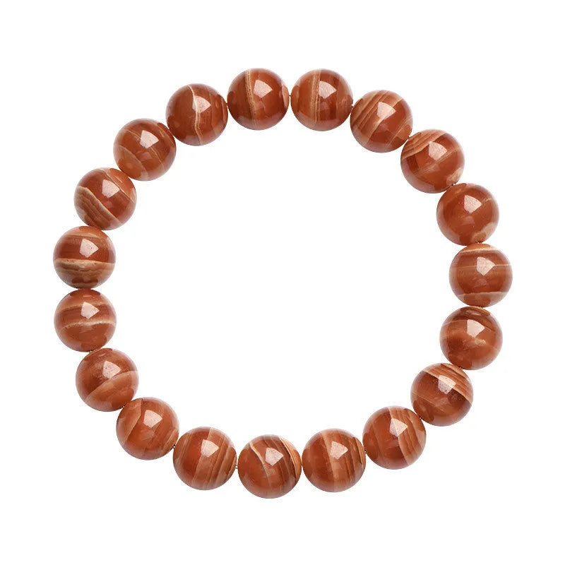 Natural old mine rhodochrosite round beads bracelet from Peru in 6mm or 8mm sizes with Ruyi elements