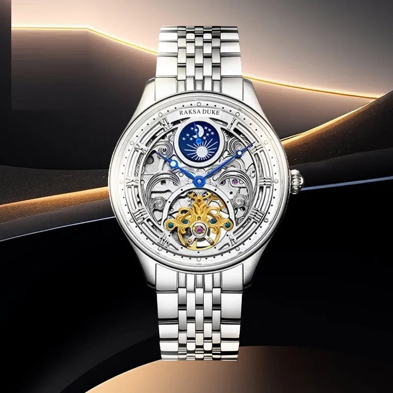 Men's business waterproof watch with stainless steel strap showing 16mm thickness case