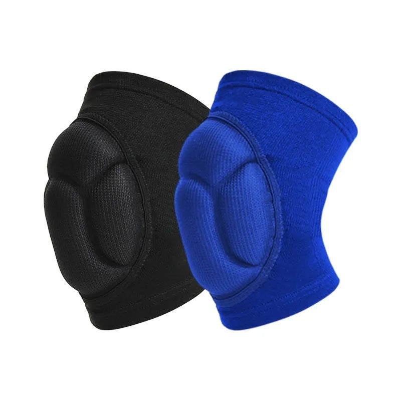 Black and blue free-size dance kneepads with thick sponge padding for volleyball and sports protection