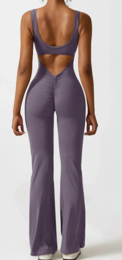 Women's tight yoga bodysuit jumpsuit in milk silk fabric with built-in chest pad