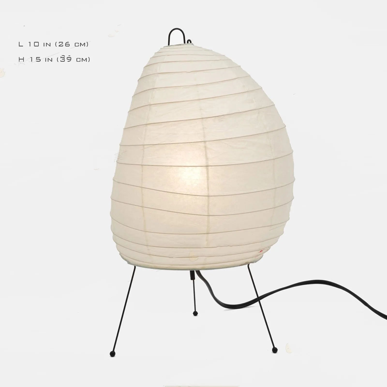 Handmade Nordic-style table lamp with a Japanese rice paper shade and aluminium base on a wooden table