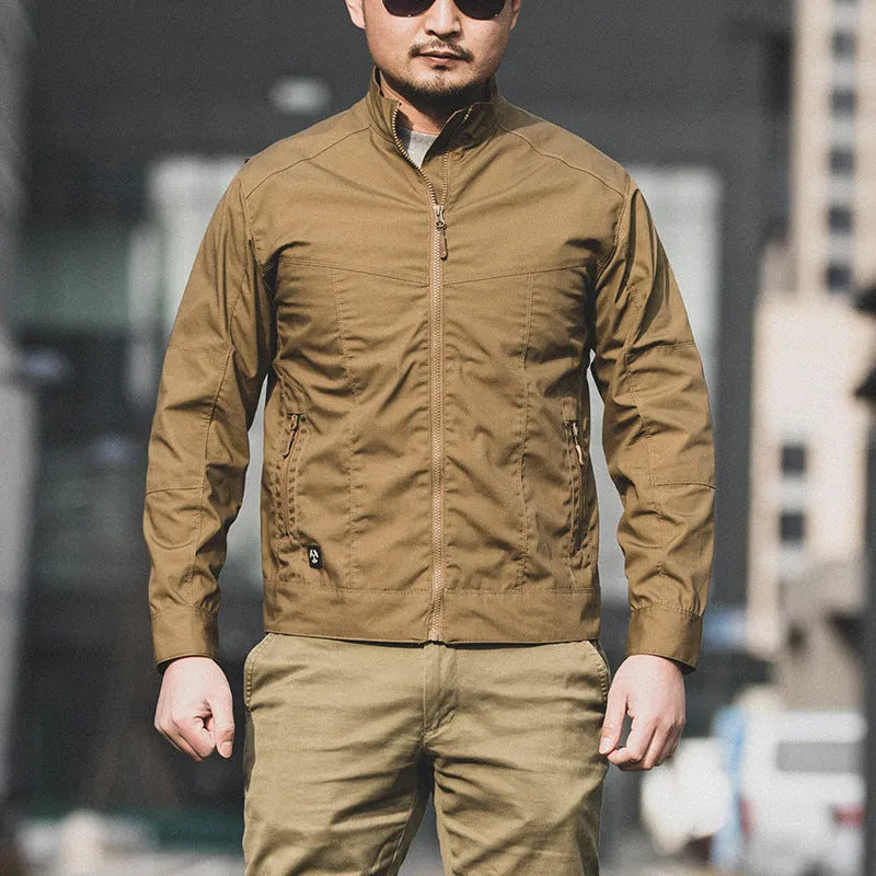 Men's tactical camouflage jacket in polyester fabric showing colour options including CP camouflage.