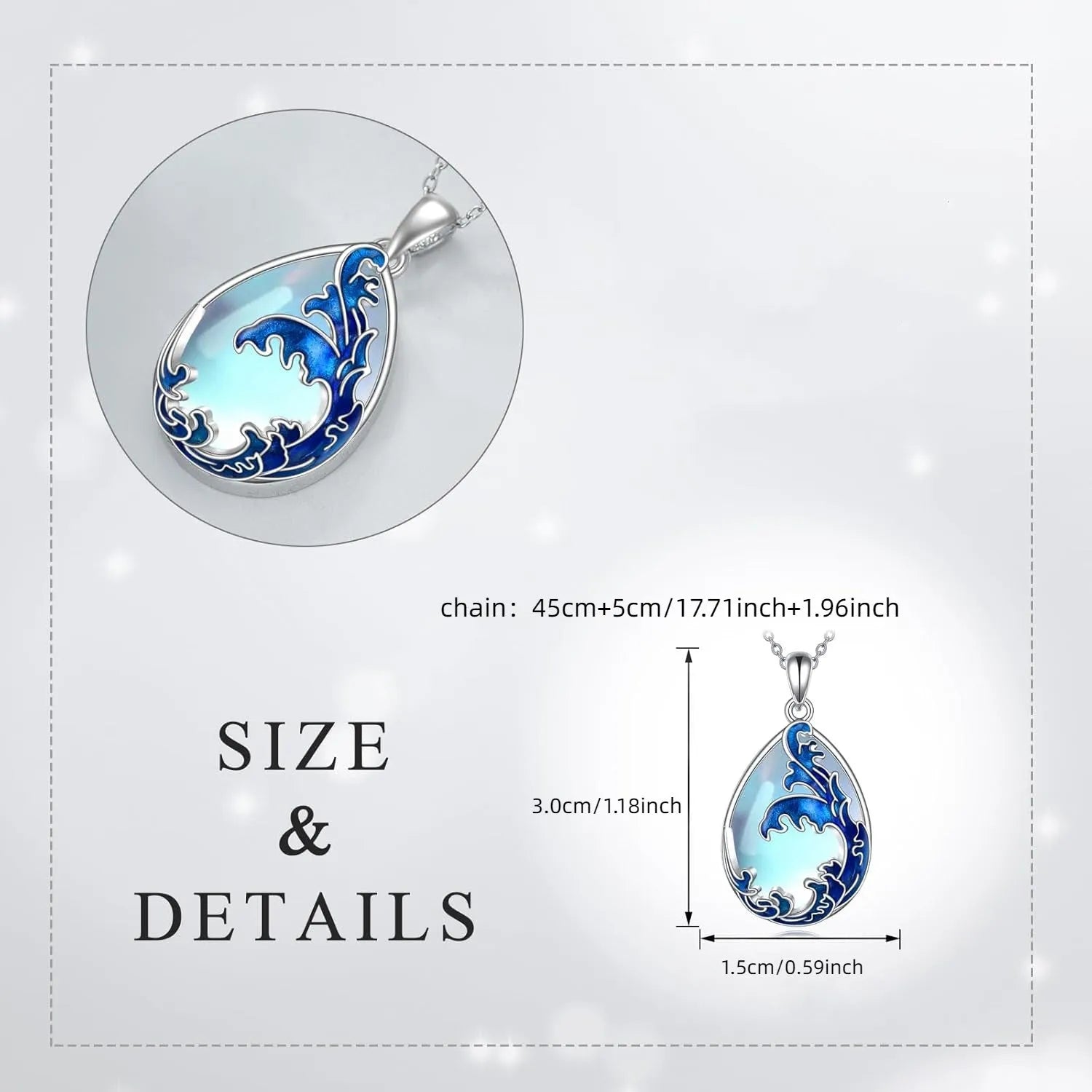 Moonstone blue women's necklace with HAILANG pendant featuring heart-shaped love element