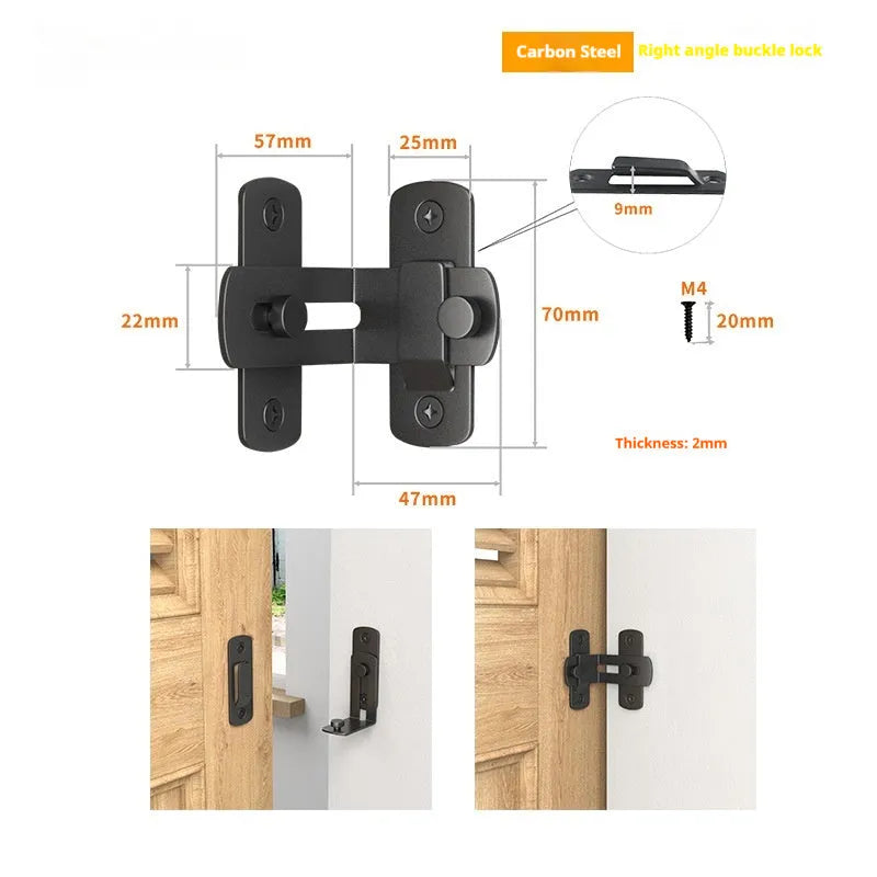 Warehouse sliding door lock with 90-degree hasp and flat shackle in carbon steel or stainless steel options