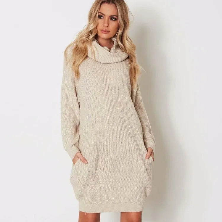Women's lapel neckline pullover sweater with front pockets in imitation cashmere fabric