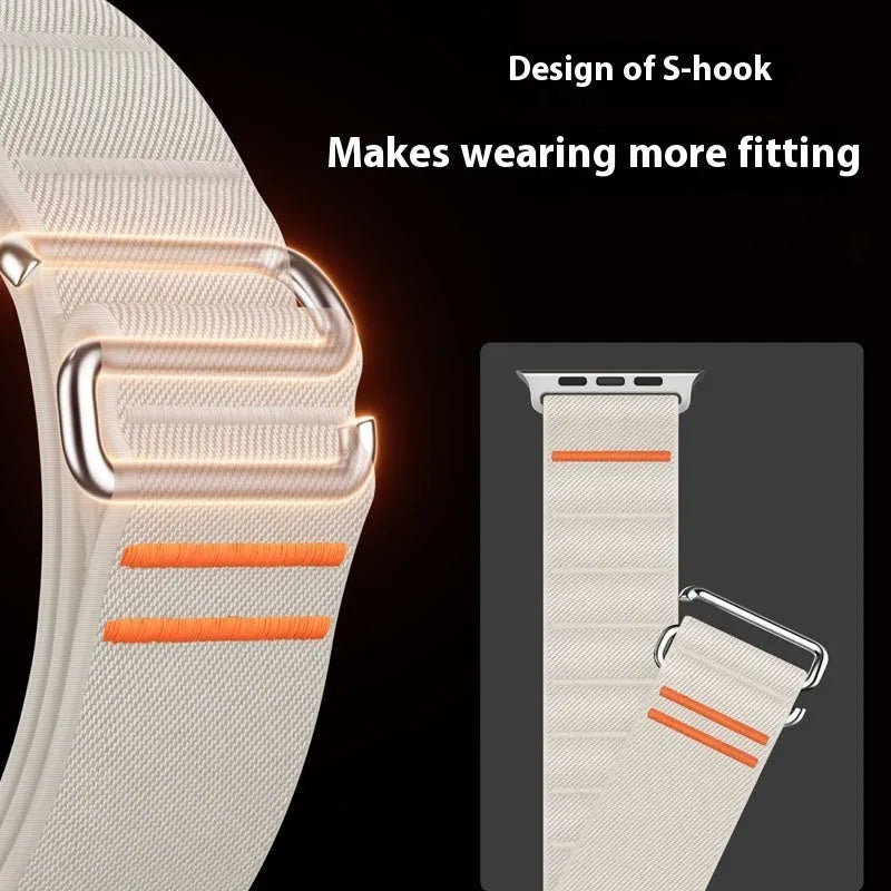 Elastic nylon Apple Watch band with stainless steel buckle in various colour options