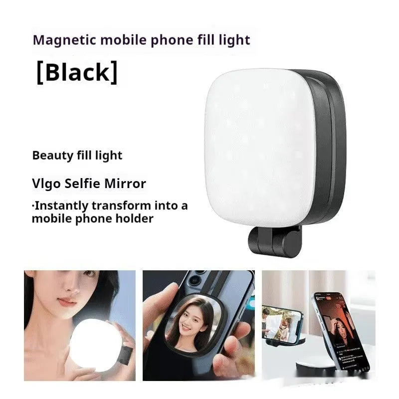 Mini black magnetic mobile phone fill light with ring light and flexible phone holder