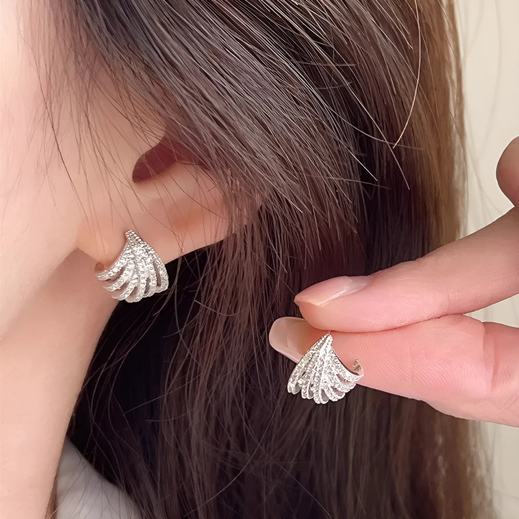 Geometric line design women's earrings with zircon material and platinum electroplating finish