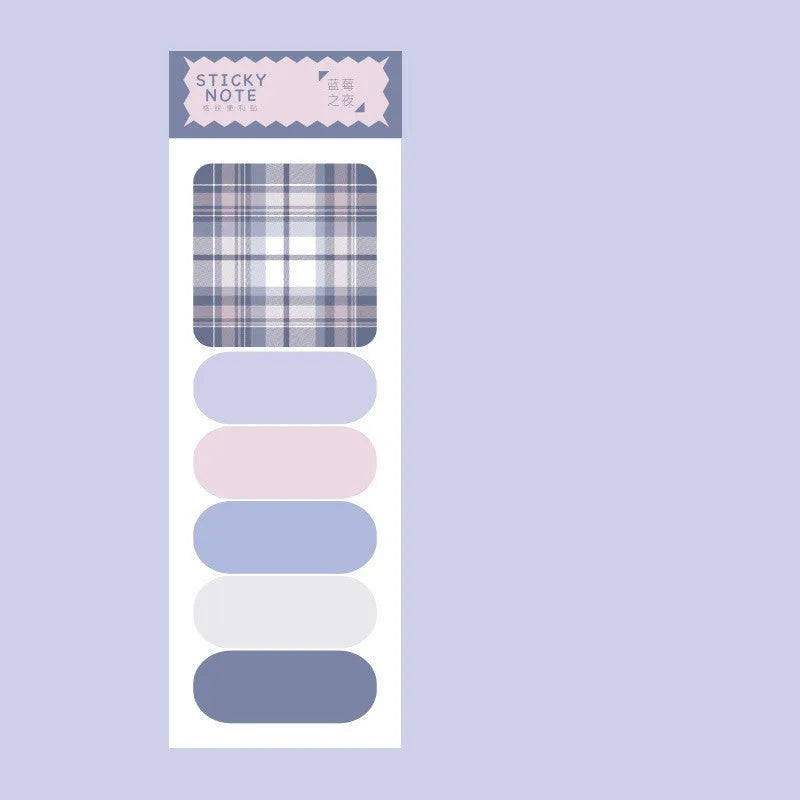 Colourful memo pad with plaid design sticky notes showing six different patterns