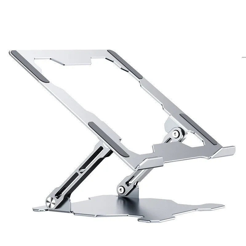 Adjustable aluminum laptop stand in grey colour showing folding design and hollow construction