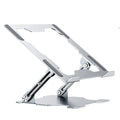 Adjustable aluminum laptop stand in grey colour showing folding design and hollow construction
