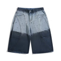 Blue tie-dye gradient washed cropped jeans with loose fit and mid waist