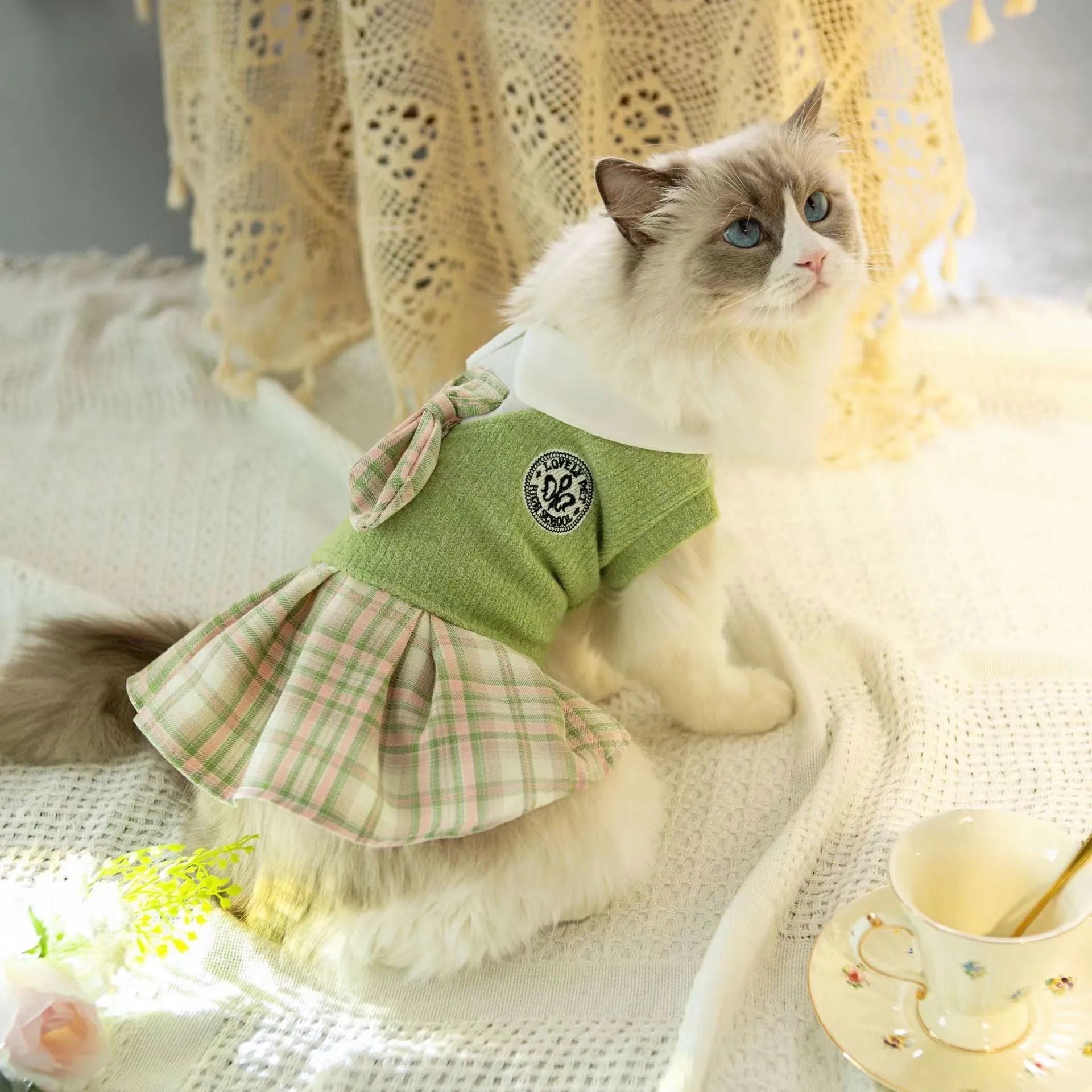 Polyester tartan skirt pet clothing for dogs and cats in princess style with colour options