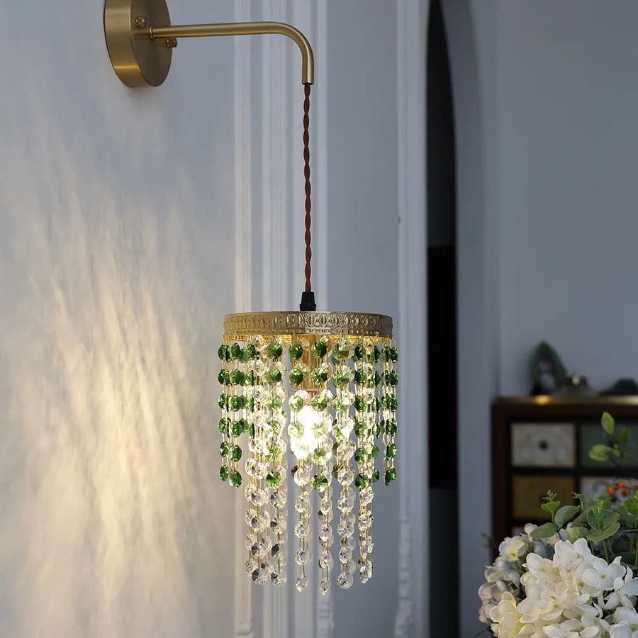 Retro green glacier crystal small droplight with warm LED for bedside use