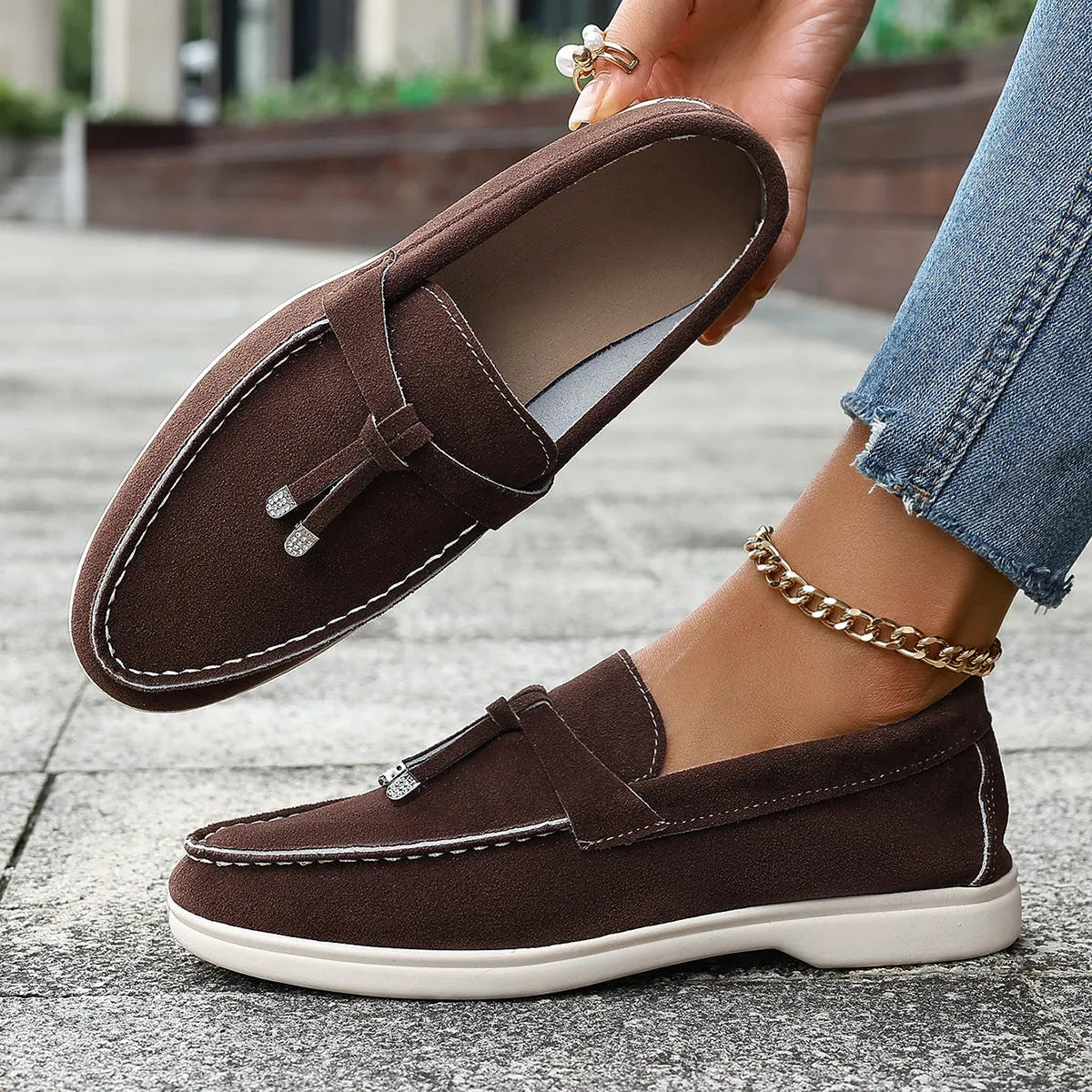 Casual canvas slip-on loafer shoes with a platform heel, shown in solid colour options.