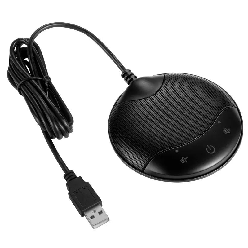 Black USB condenser desktop microphone for conference calls and computer recording