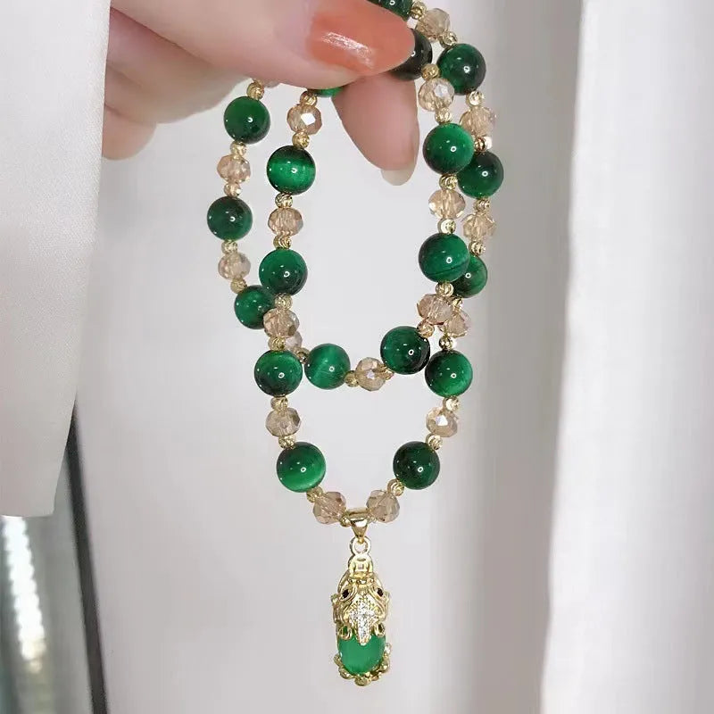 Handmade natural Tigereye stone bracelet with chain design in green or rose red colour options
