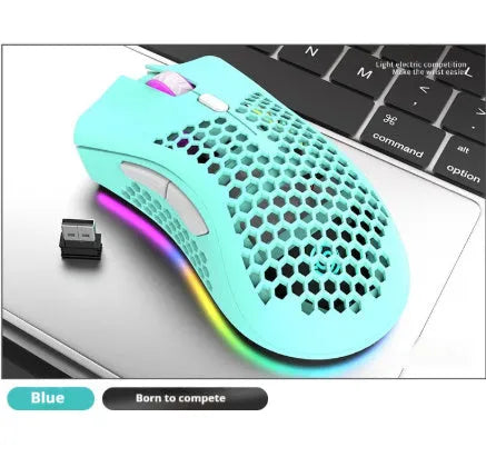 BM600 hollow out wireless mouse with luminous charging in black, cyan and white colours