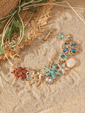 Alloy rhinestone boat anchor bracelet with starfish charm in turquoise coral red or blue