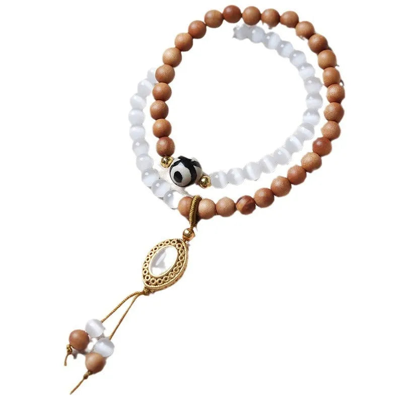 Sandalwood Opal double ring bracelet with Tibetan beads in Barbie sandalwood colour