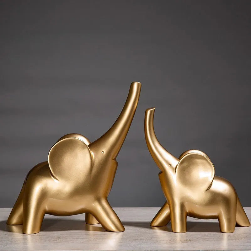 Resin elephant ornament figurine in modern style with rose gold or white finish for home decoration