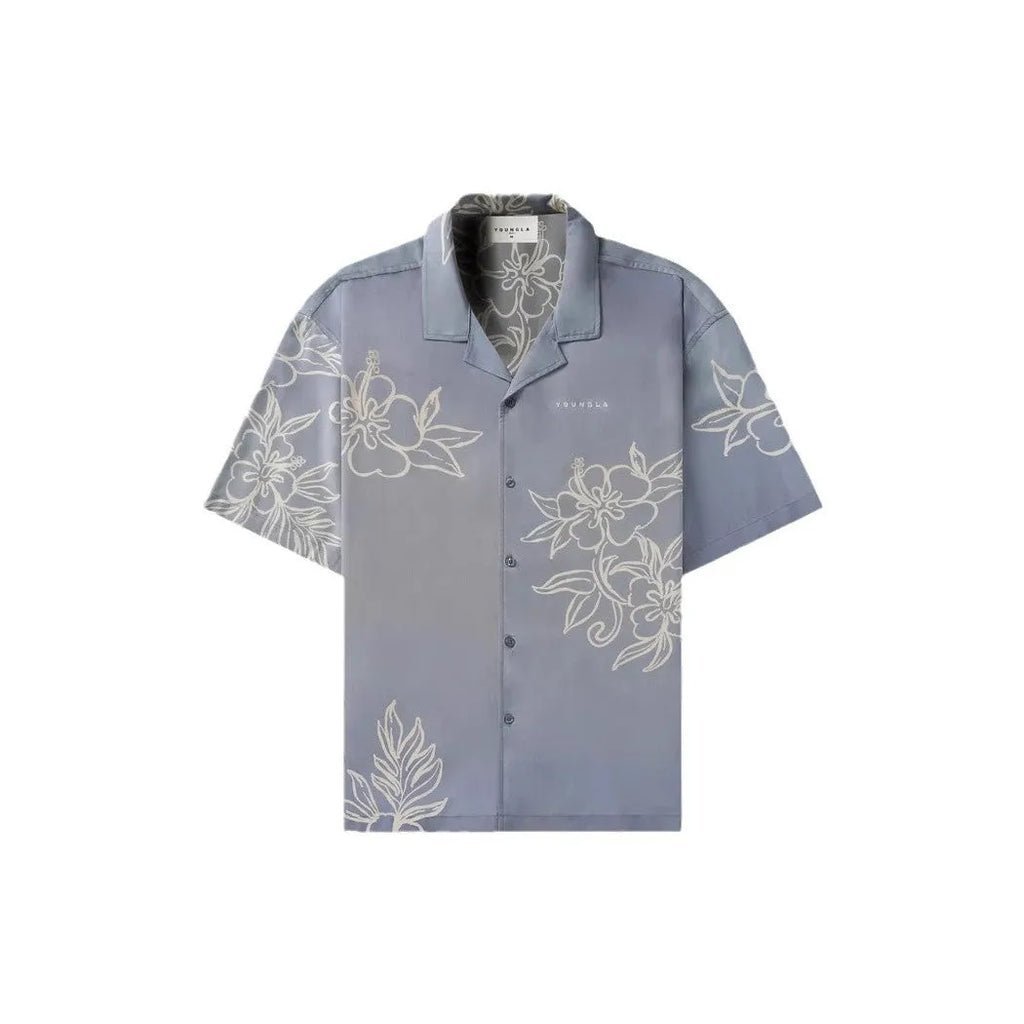 Men's loose fit floral print short sleeve top in polyester fabric shown in beige colour