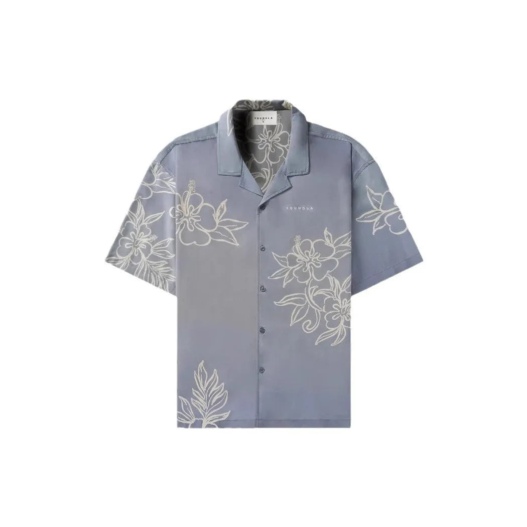 Men's loose fit floral print short sleeve top in polyester fabric shown in beige colour