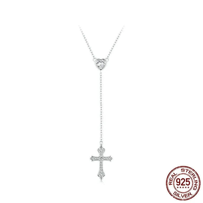 Sterling silver V-neck love cross pendant necklace on an O-ring chain in colour BSN384.
