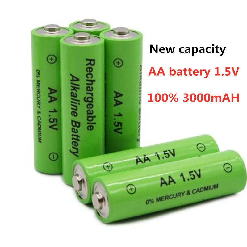 Pack of green 3000mAh rechargeable alkaline AA batteries