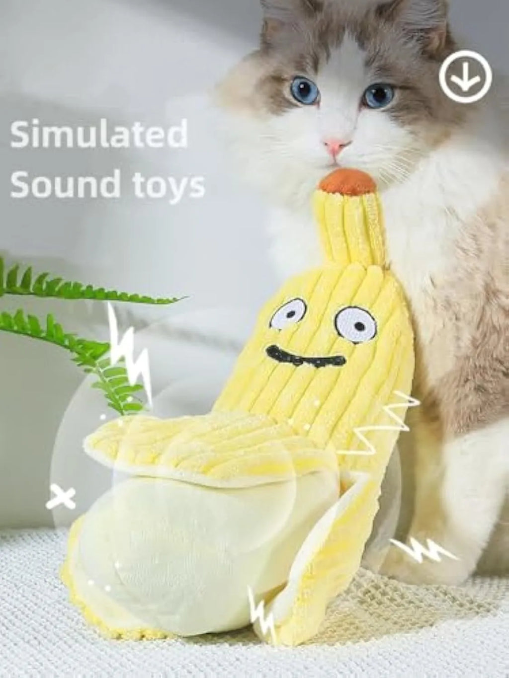 Yellow banana cat toy with crinkle sound measuring 13 inches long