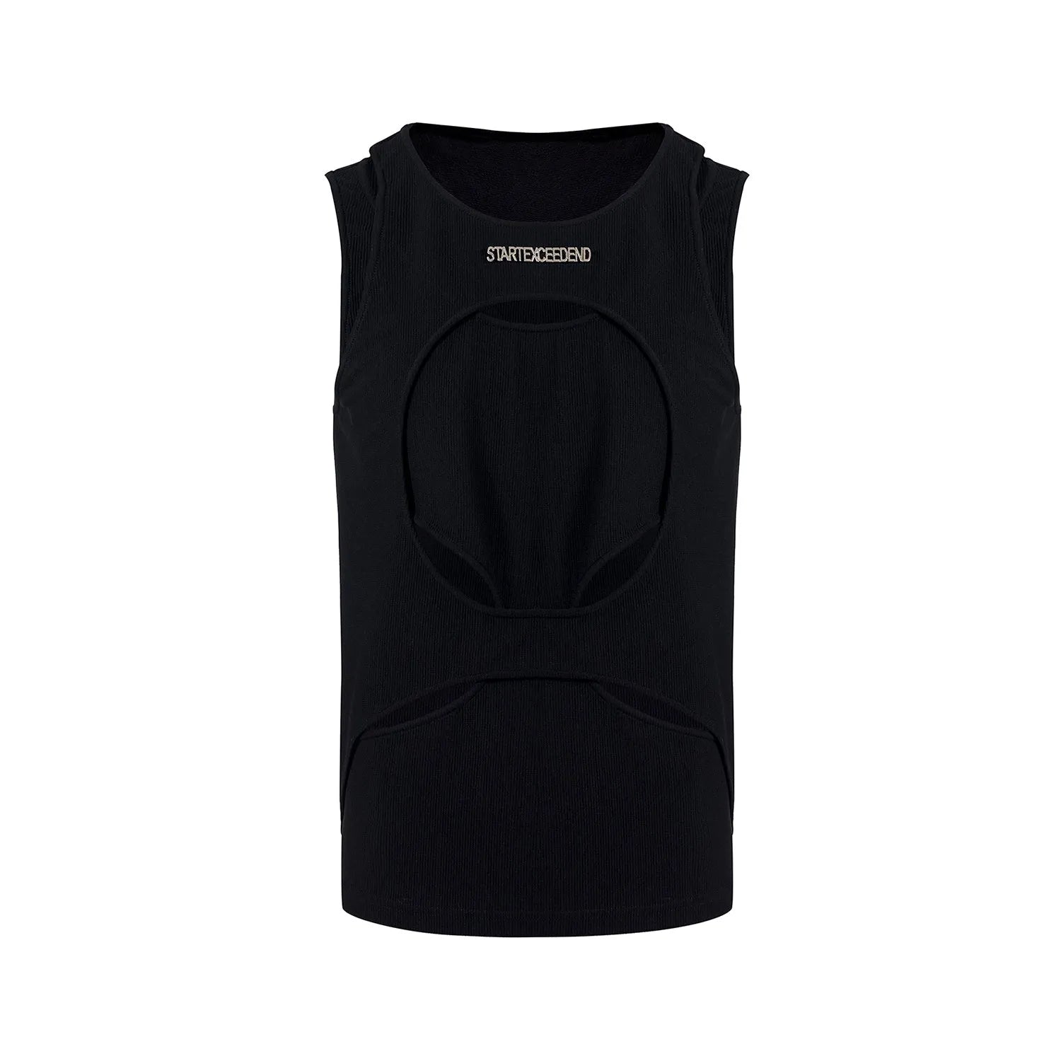Men's hollow thread sleeveless waistcoat in black or white with round neck pullover design