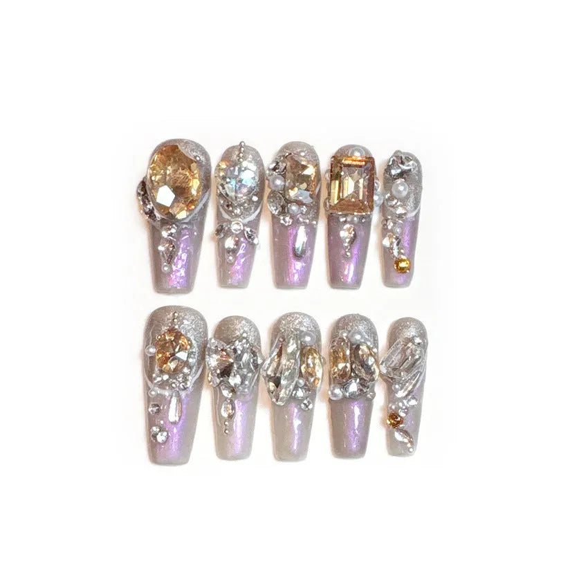 Luxury rhinestone flash false nail patches in S size with adhesive or tool set options