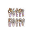 Luxury rhinestone flash false nail patches in S size with adhesive or tool set options