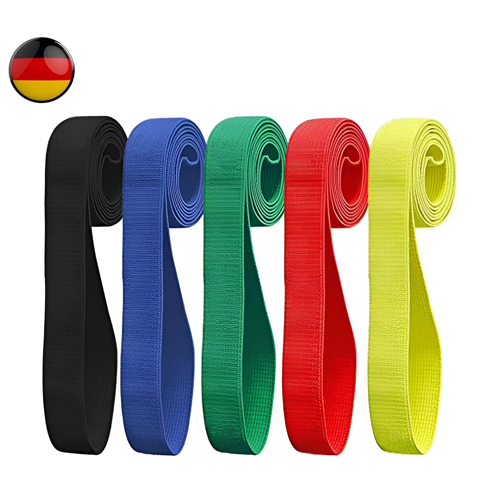 Five-piece long crochet resistance band set in single colour for fitness training