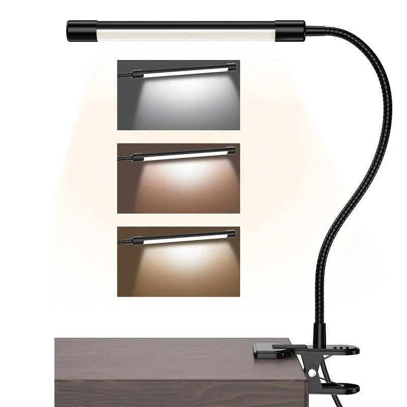 Black and white 26cm USB-powered LED desk lamp for study with eye protection.