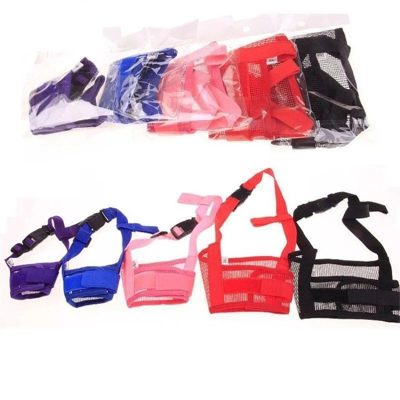 Adjustable plastic dog muzzle in multiple colours and sizes for safety and training.