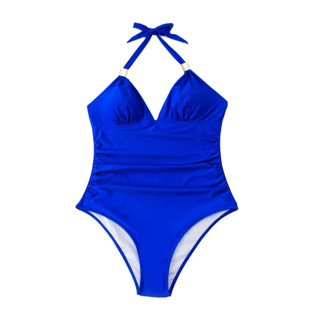 Women's one-piece quick-drying swimwear in polyester spandex blend available in multiple colours