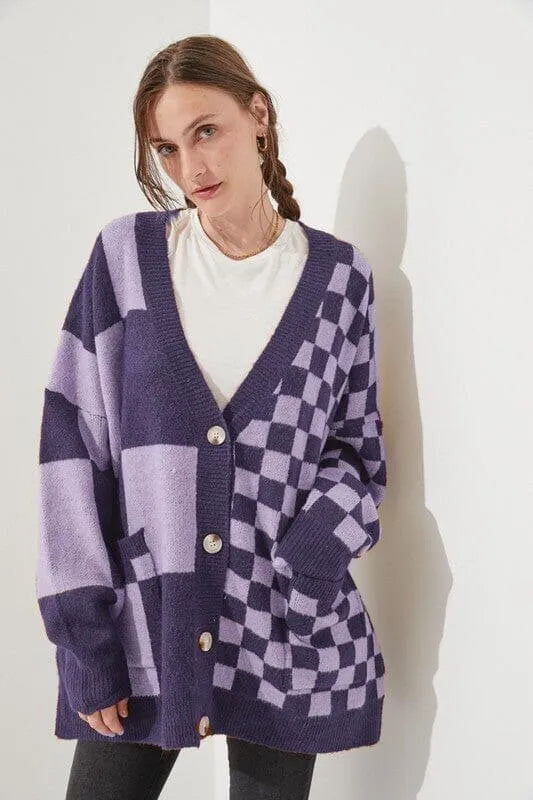 Loose fit polyester knitwear cardigan in grey colour with regular sleeves
