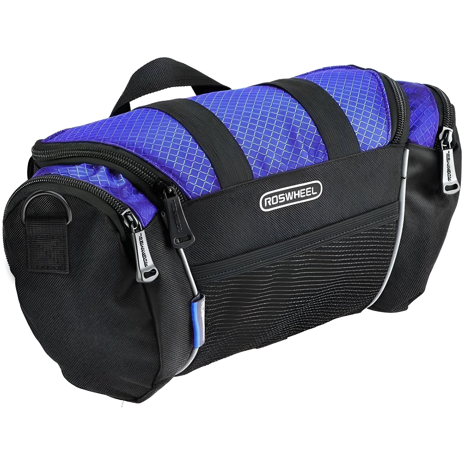 Canvas bicycle handlebar bag in navy blue with 32x11x17cm dimensions for mountain bike use