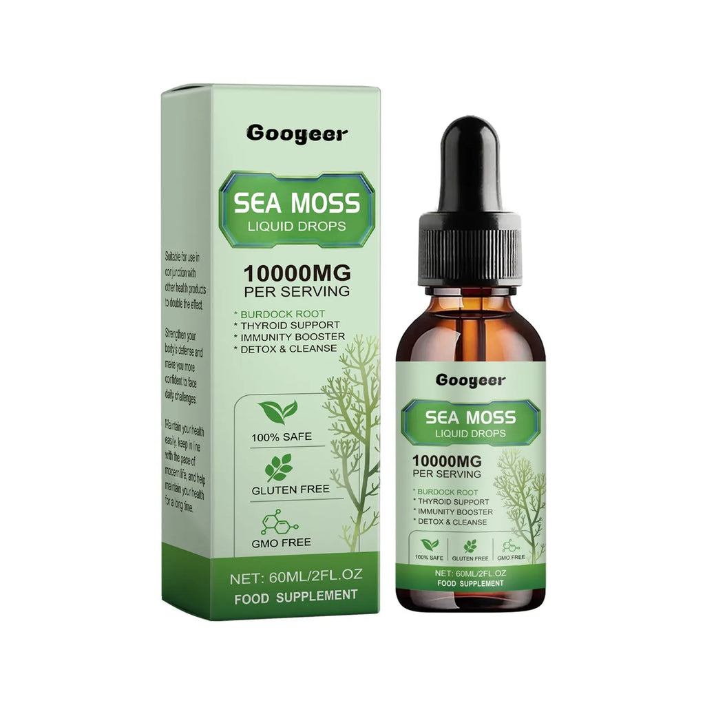 Googeer Sea Moss Liquid Drops body treatment bottle, 60ml capacity.