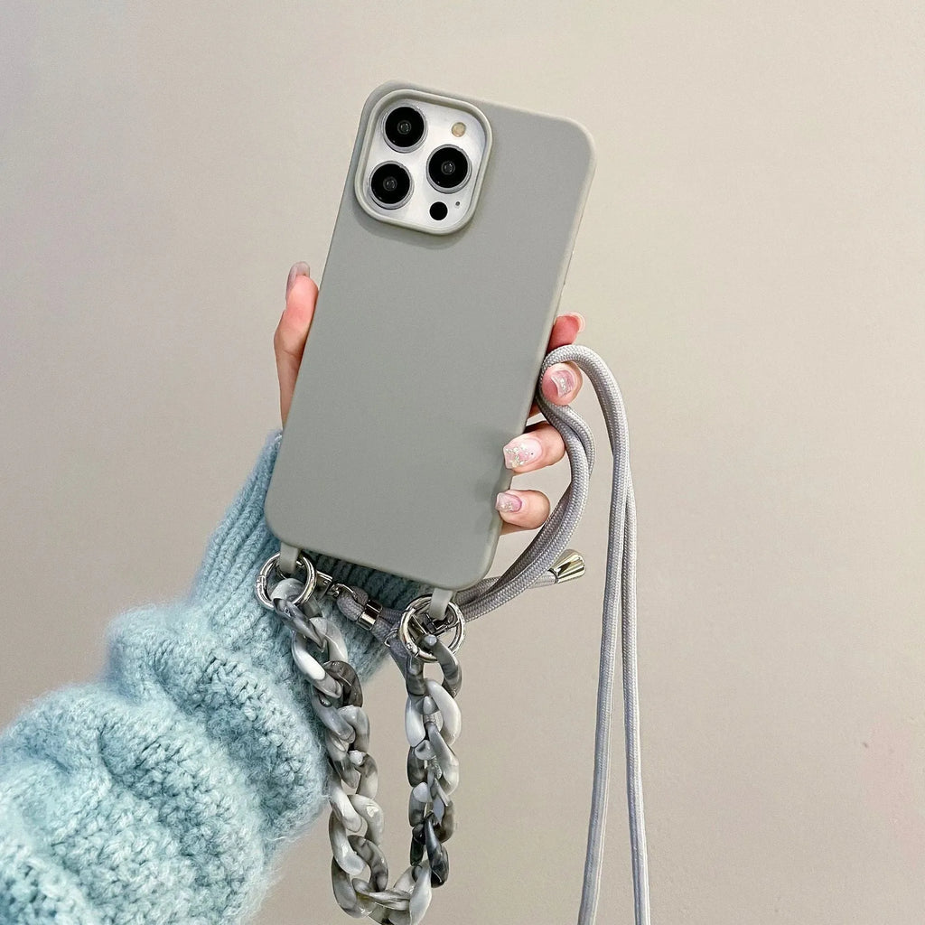 Candy colour chain lanyard soft TPU phone case with frosted finish for iPhone 15 and 16 series