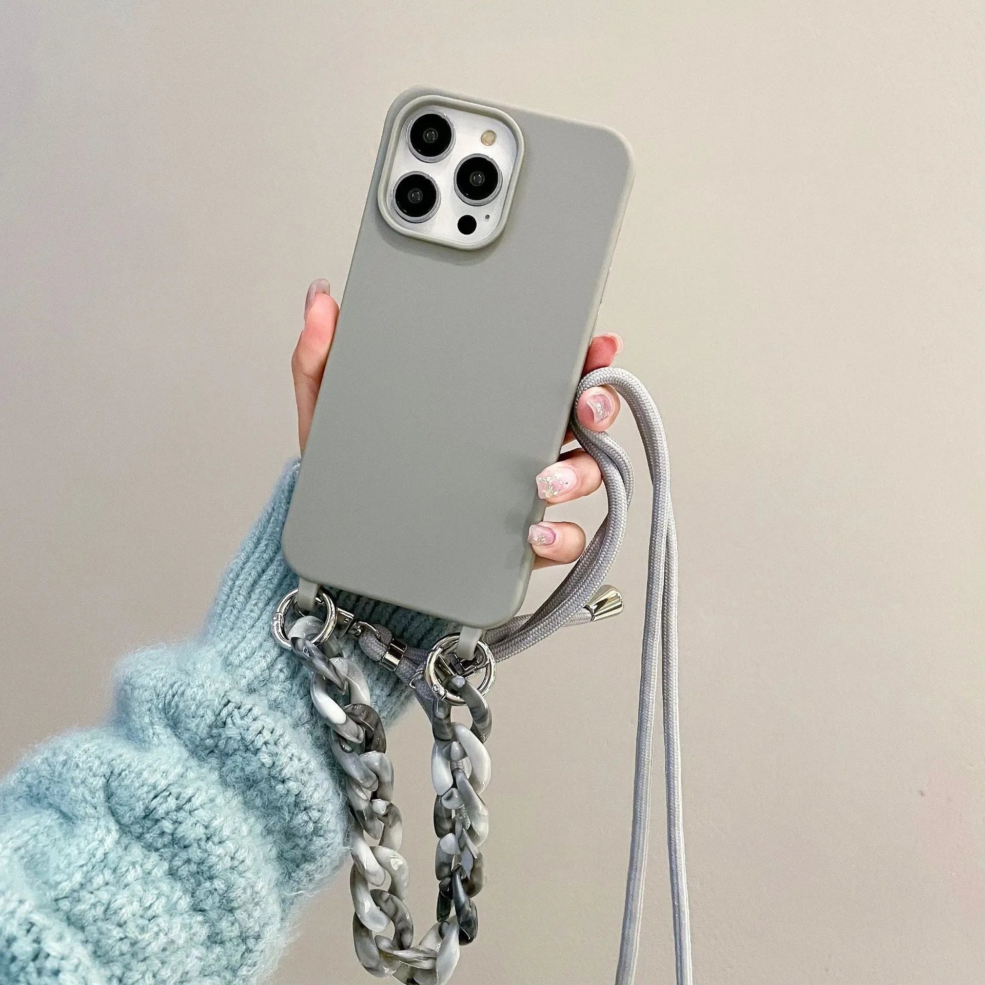 Candy colour chain lanyard soft TPU phone case with frosted finish for iPhone 15 and 16 series