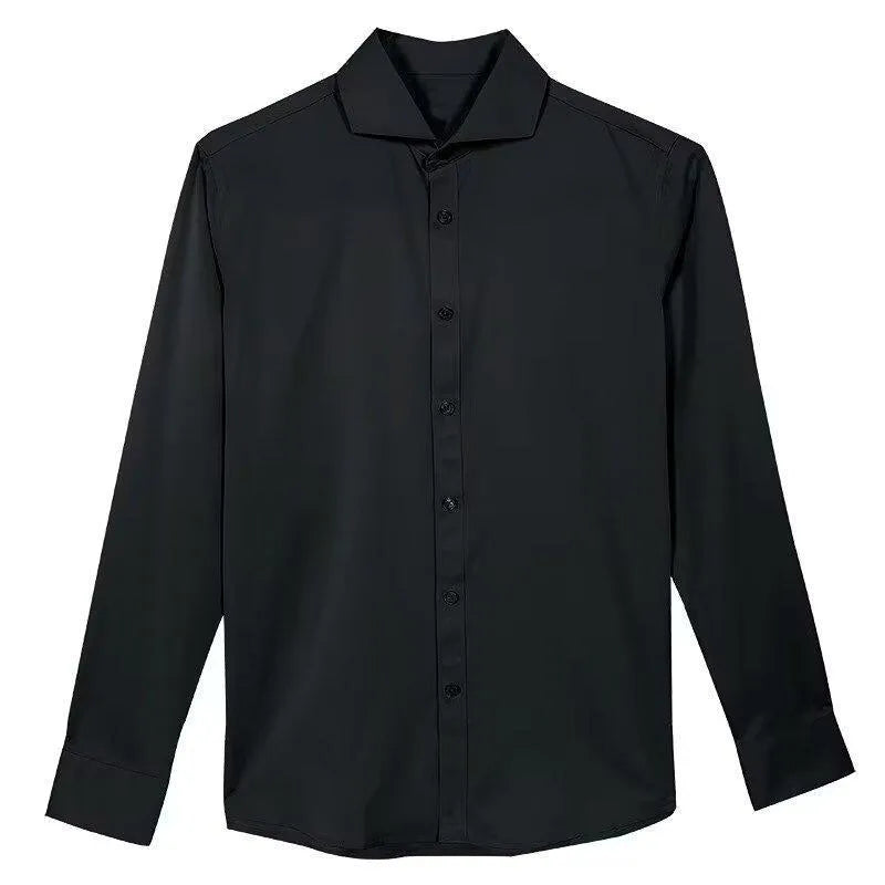 Men's Korean style slim fit long sleeve shirt in black polyester with Japanese retro cardigan design
