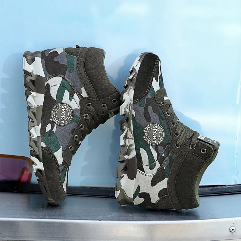 Green women's canvas sneakers with camouflage pattern and rubber soles