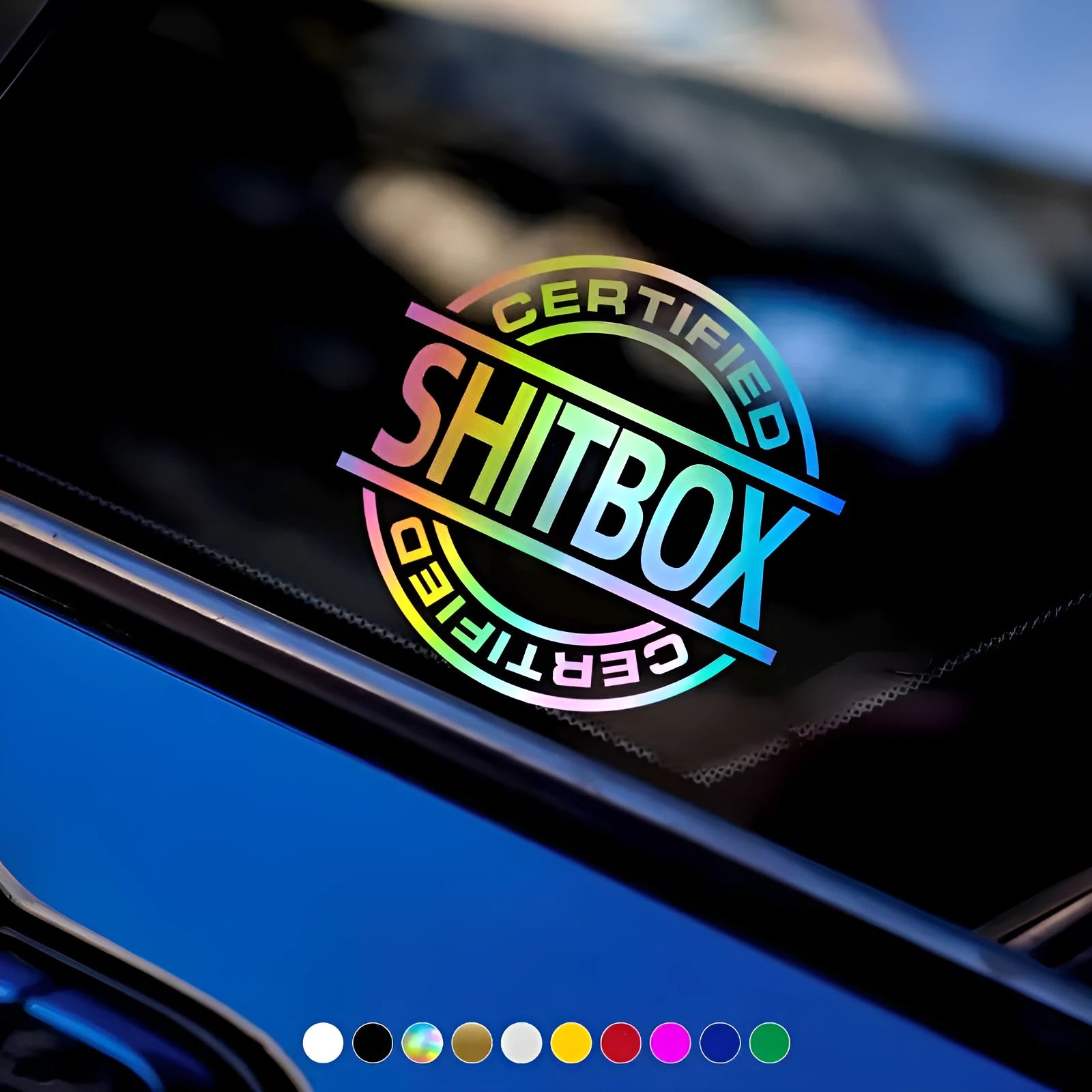 13 by 12 centimetre vinyl car sticker available in ten colour variations including glitter options