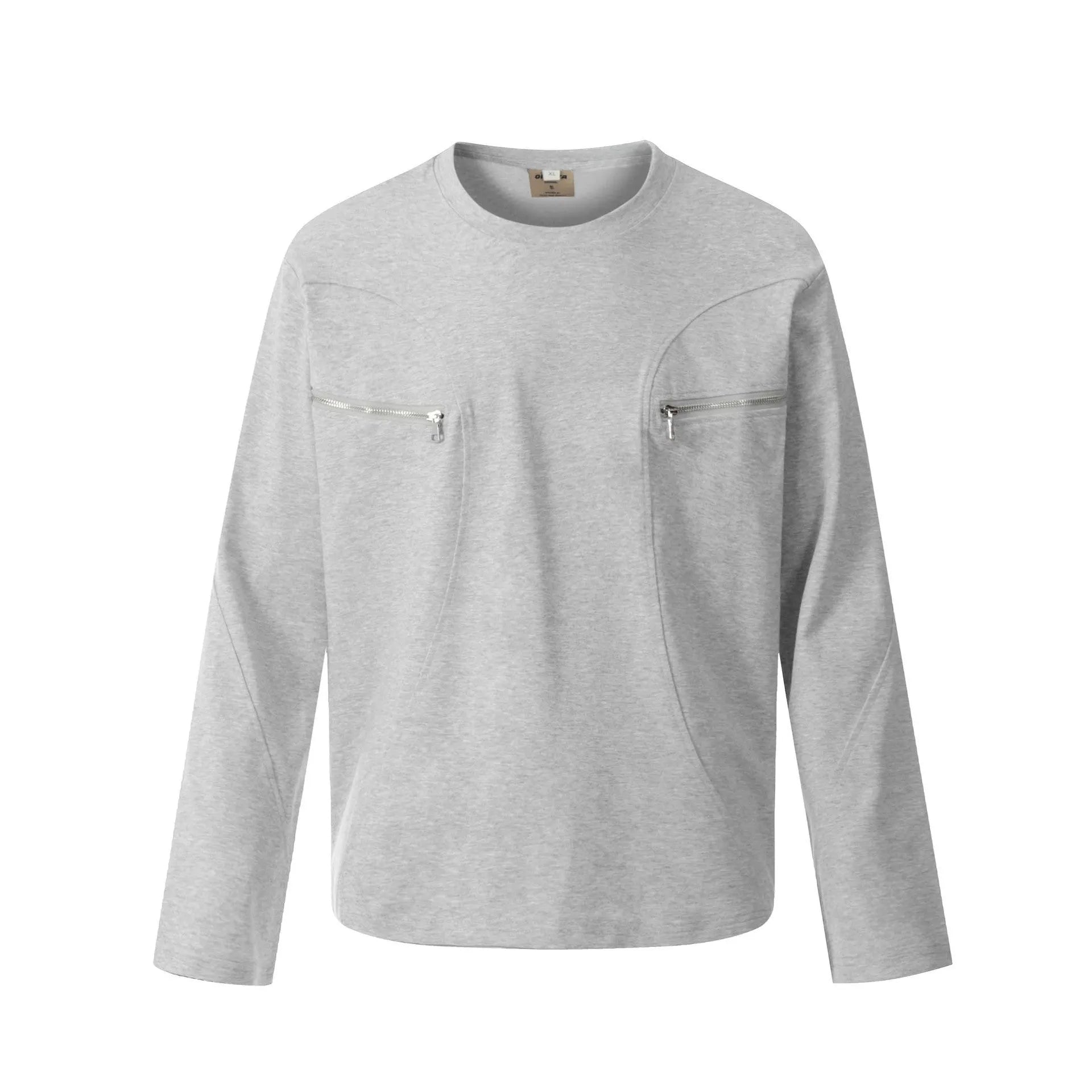 Men's grey cotton long sleeve T-shirt with loose fit and pullover style