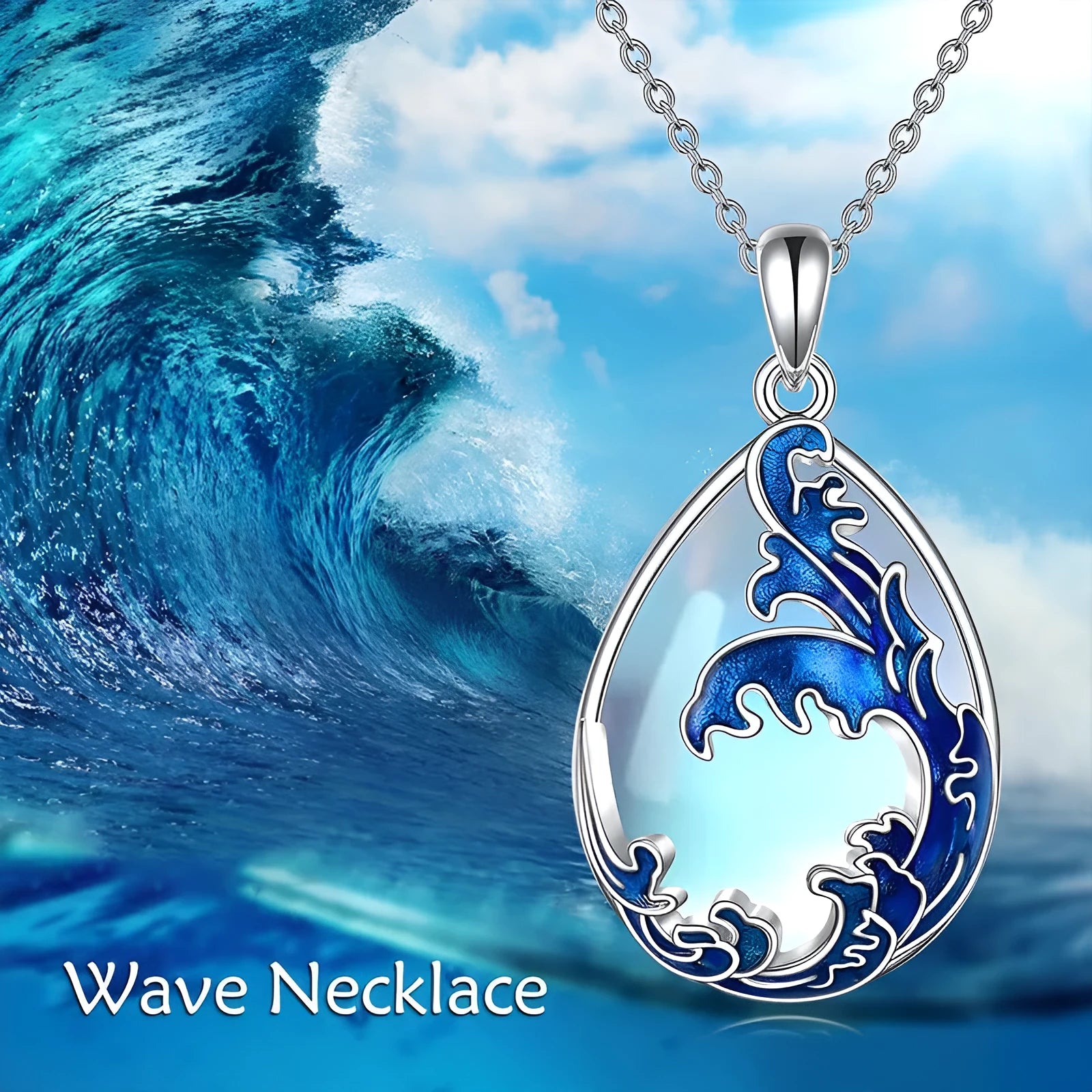 Moonstone blue women's necklace with HAILANG pendant featuring heart-shaped love element