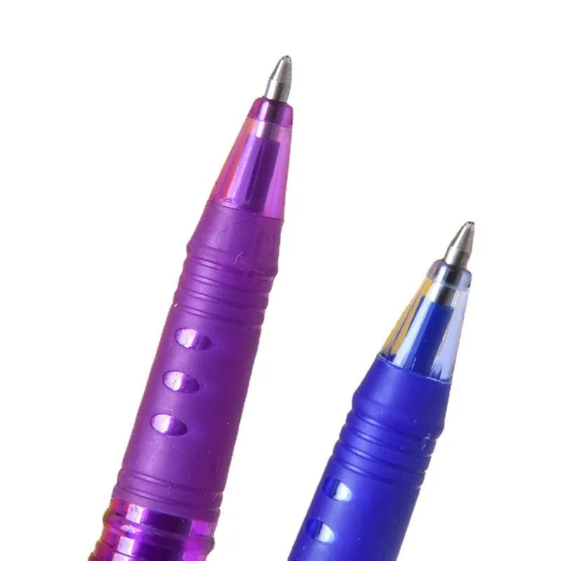 A set of heat-erasable gel pens with plastic bodies and stainless steel nibs, showing 0.5mm and 0.7mm options.