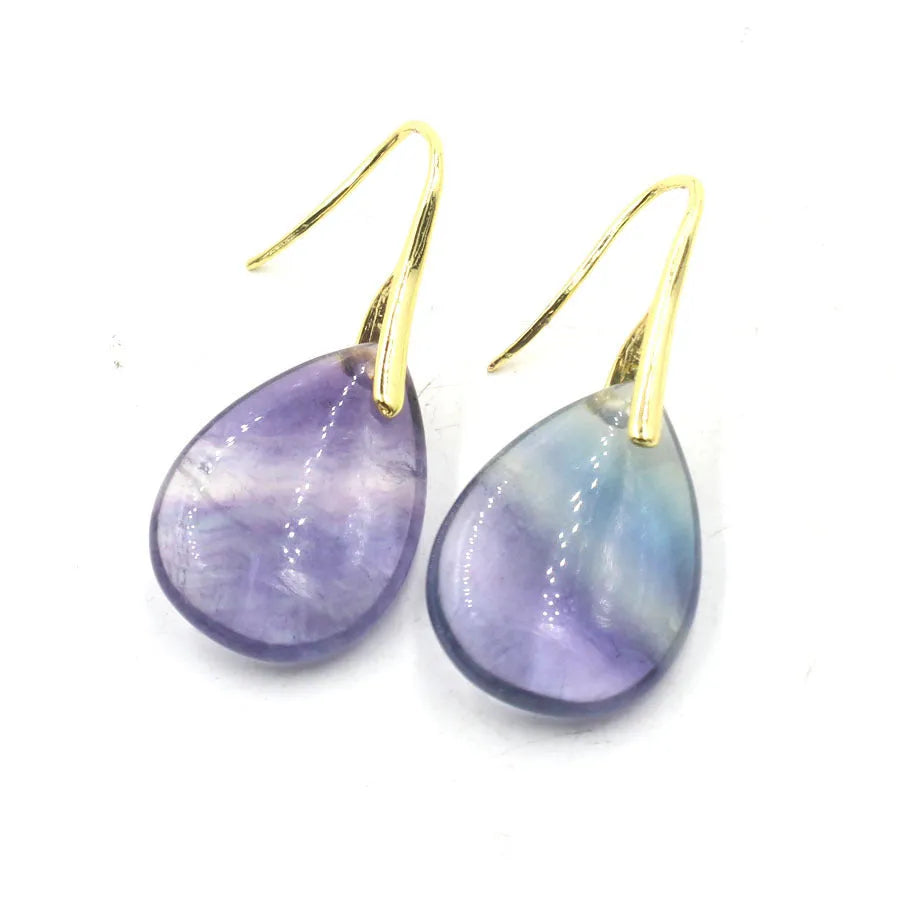 Geometric water drop earrings with crystal gemstones in various colour options on electroplated metal settings