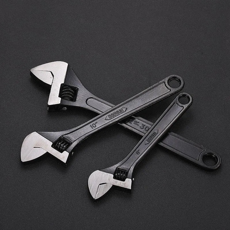 High carbon steel adjustable open-end wrench with black oxidation finish and ergonomic handle